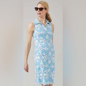 J McLaughlin blue green white Ayla sleeveless dress